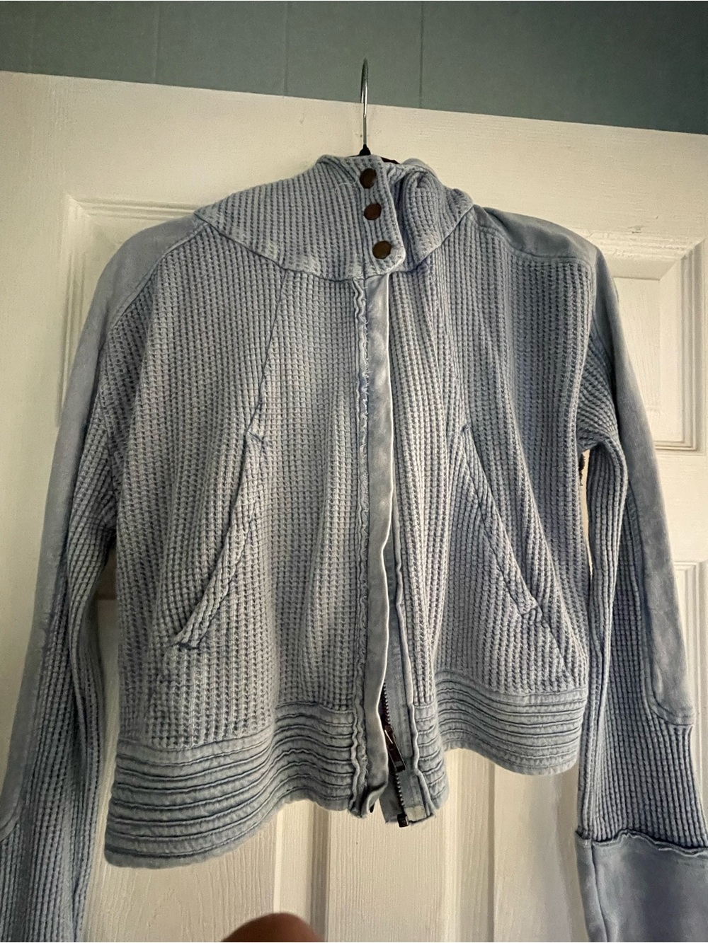 Free People One Light Blue Waffle Knit Zip Hoodie size XS